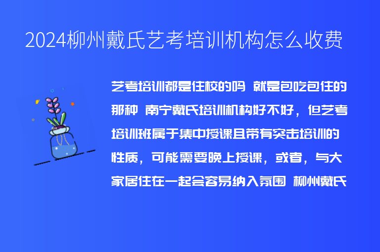 2024柳州戴氏藝考培訓機構怎么收費