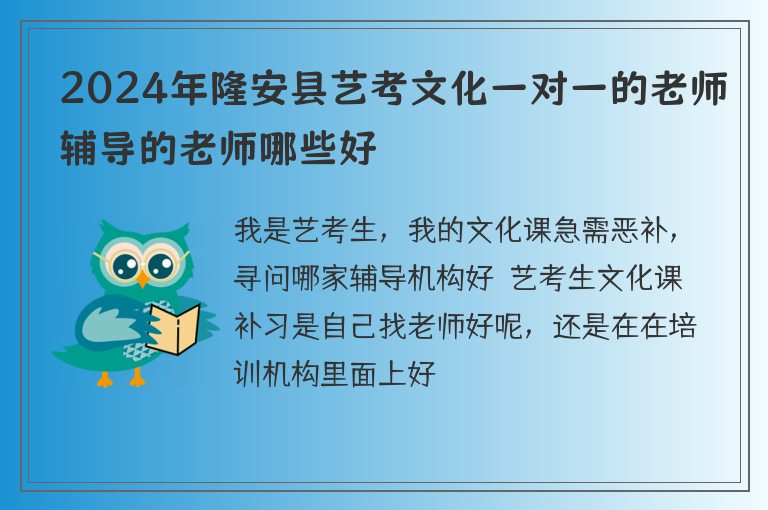 2024年隆安縣藝考文化一對一的老師輔導(dǎo)的老師哪些好