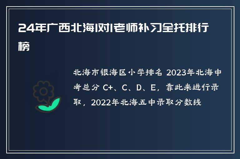 24年廣西北海1對(duì)1老師補(bǔ)習(xí)全托排行榜