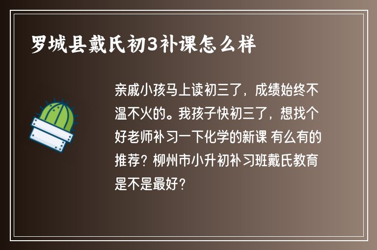 羅城縣戴氏初3補課怎么樣