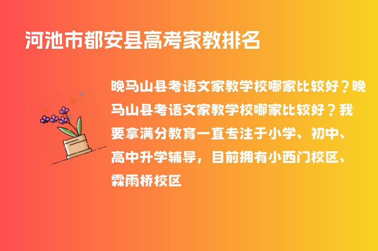 河池市都安縣高考家教排名