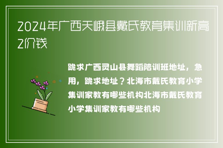 2024年廣西天峨縣戴氏教育集訓(xùn)新高2價(jià)錢(qián)