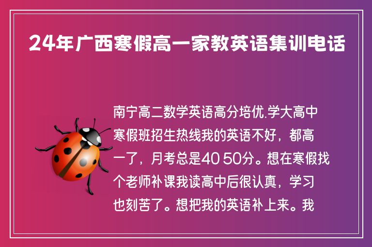 24年廣西寒假高一家教英語集訓(xùn)電話