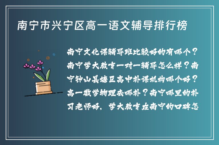 南寧市興寧區(qū)高一語文輔導排行榜