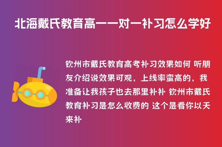 北海戴氏教育高一一對(duì)一補(bǔ)習(xí)怎么學(xué)好