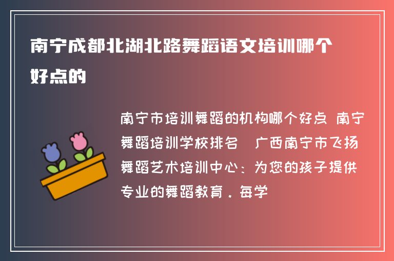 南寧成都北湖北路舞蹈語(yǔ)文培訓(xùn)哪個(gè)好點(diǎn)的