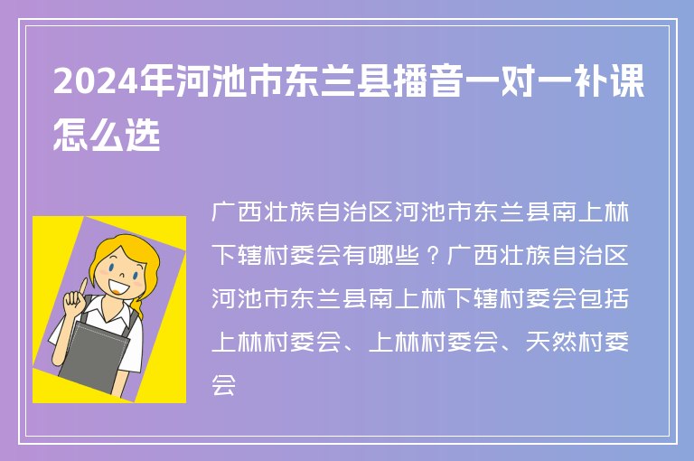 2024年河池市東蘭縣播音一對一補課怎么選