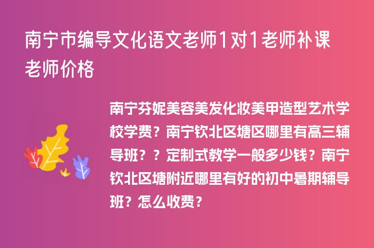 南寧市編導文化語文老師1對1老師補課老師價格