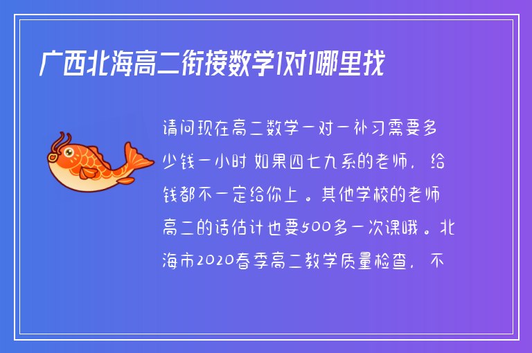 廣西北海高二銜接數(shù)學1對1哪里找