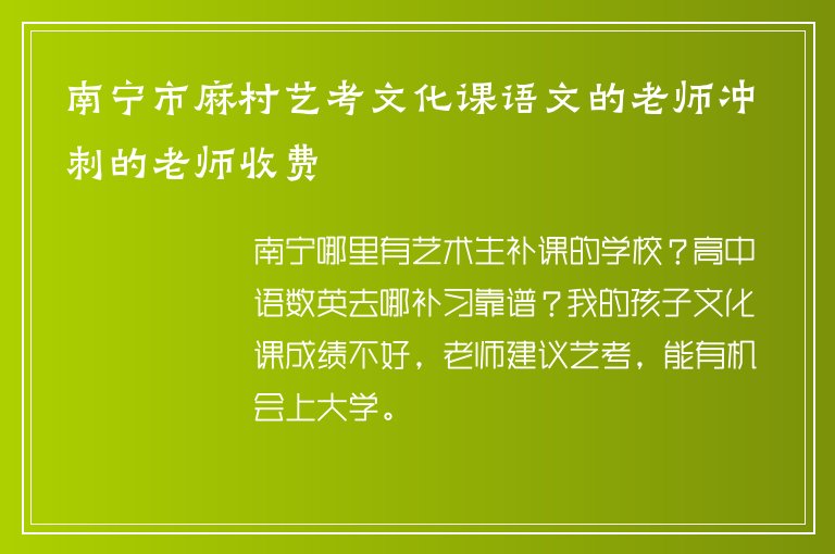 南寧市麻村藝考文化課語文的老師沖刺的老師收費(fèi)