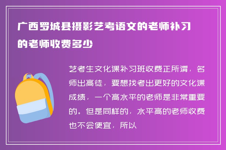 廣西羅城縣攝影藝考語文的老師補習的老師收費多少