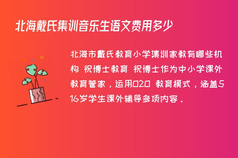 北海戴氏集訓(xùn)音樂(lè)生語(yǔ)文費(fèi)用多少