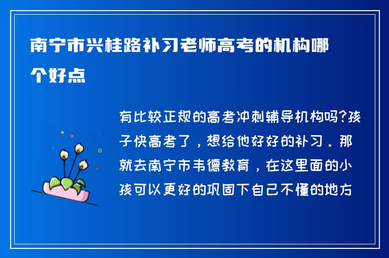 南寧市興桂路補(bǔ)習(xí)老師高考的機(jī)構(gòu)哪個好點