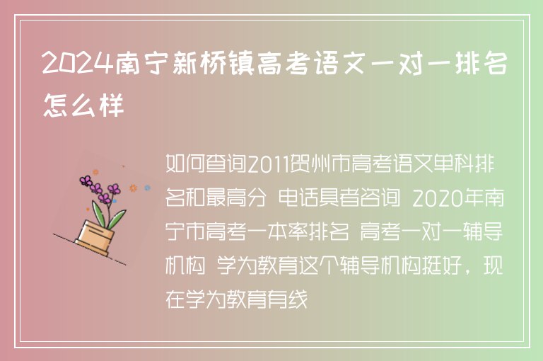 2024南寧新橋鎮(zhèn)高考語(yǔ)文一對(duì)一排名怎么樣