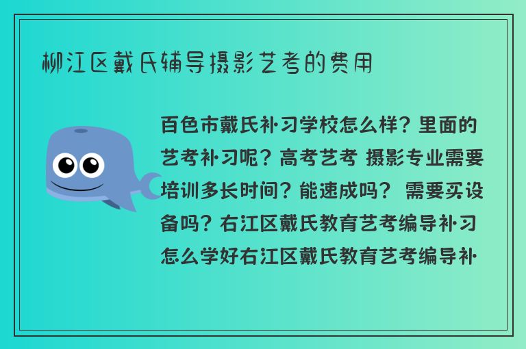 柳江區(qū)戴氏輔導(dǎo)攝影藝考的費用