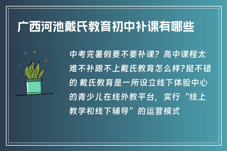 廣西河池戴氏教育初中補課有哪些