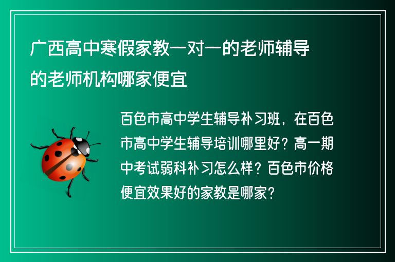 廣西高中寒假家教一對一的老師輔導的老師機構(gòu)哪家便宜