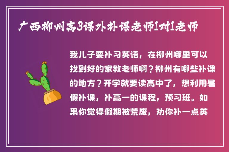 廣西柳州高3課外補課老師1對1老師