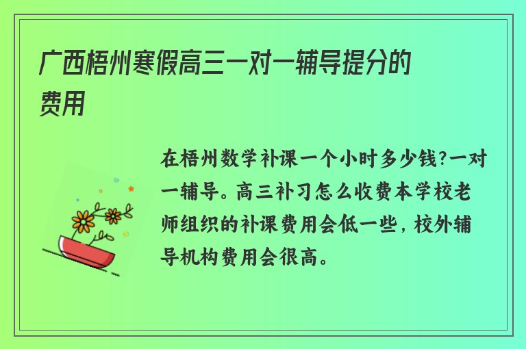 廣西梧州寒假高三一對一輔導提分的費用