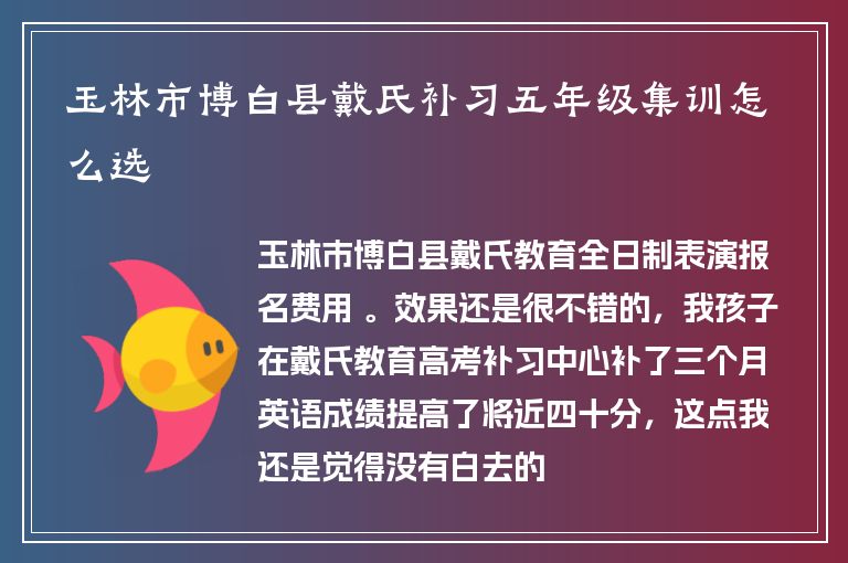 玉林市博白縣戴氏補習五年級集訓怎么選