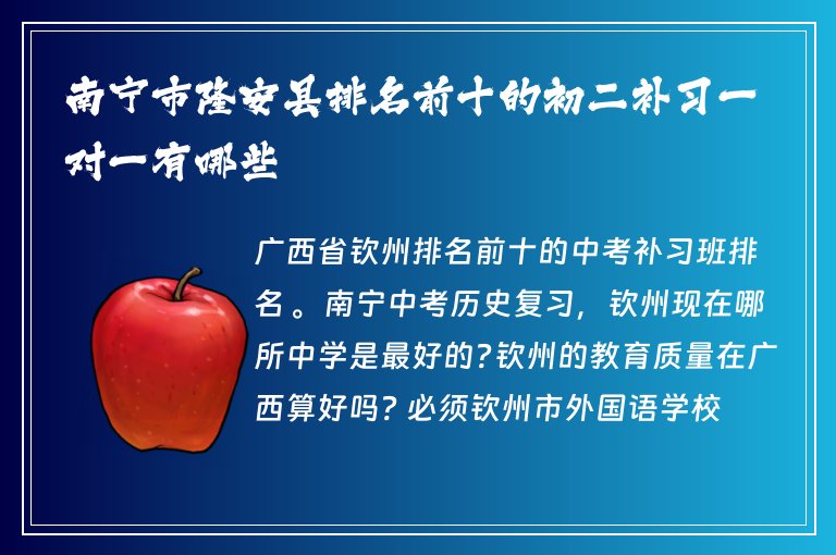 南寧市隆安縣排名前十的初二補習一對一有哪些