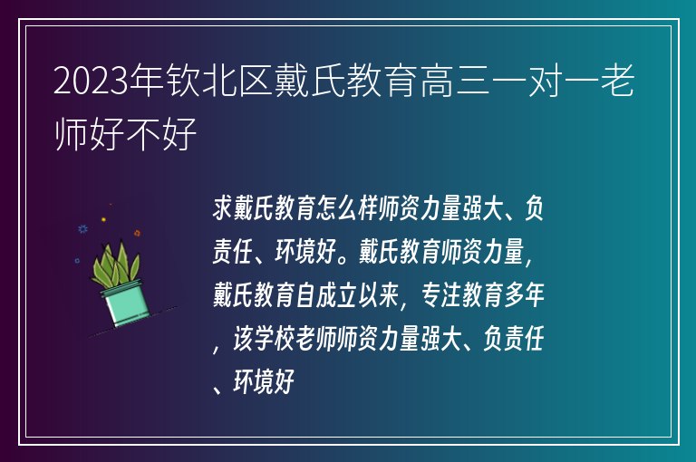 2023年欽北區(qū)戴氏教育高三一對一老師好不好