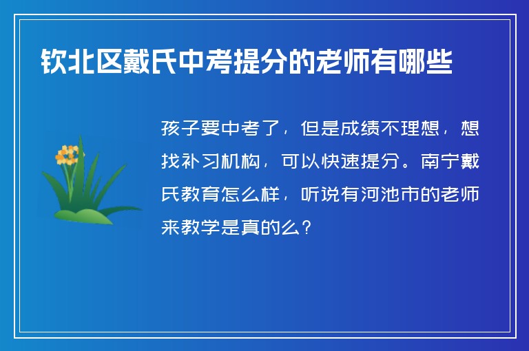 欽北區(qū)戴氏中考提分的老師有哪些