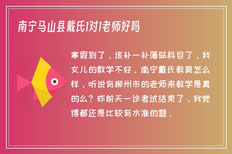 南寧馬山縣戴氏1對1老師好嗎