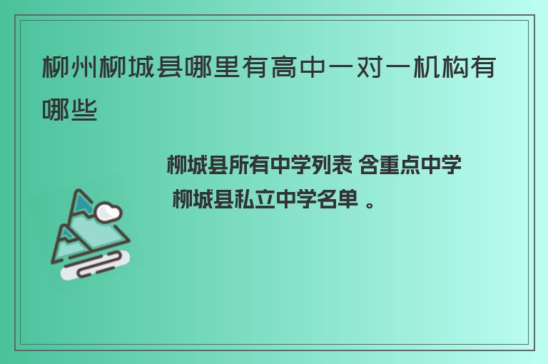 柳州柳城縣哪里有高中一對一機構(gòu)有哪些