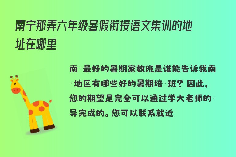 南寧那弄六年級(jí)暑假銜接語(yǔ)文集訓(xùn)的地址在哪里