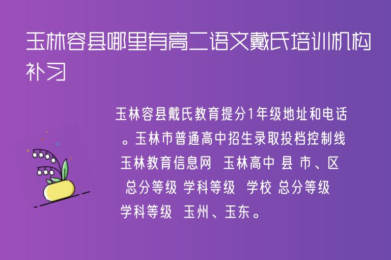 玉林容縣哪里有高二語文戴氏培訓機構(gòu)補習