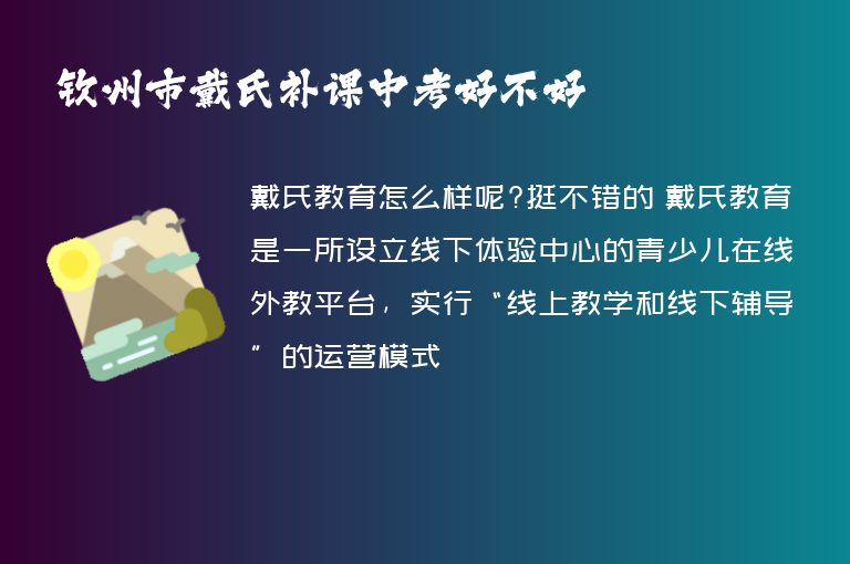 欽州市戴氏補課中考好不好