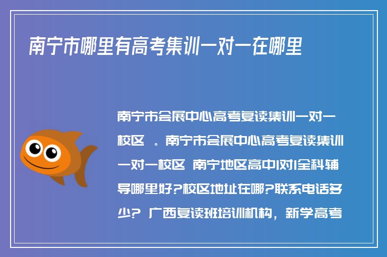 南寧市哪里有高考集訓(xùn)一對一在哪里