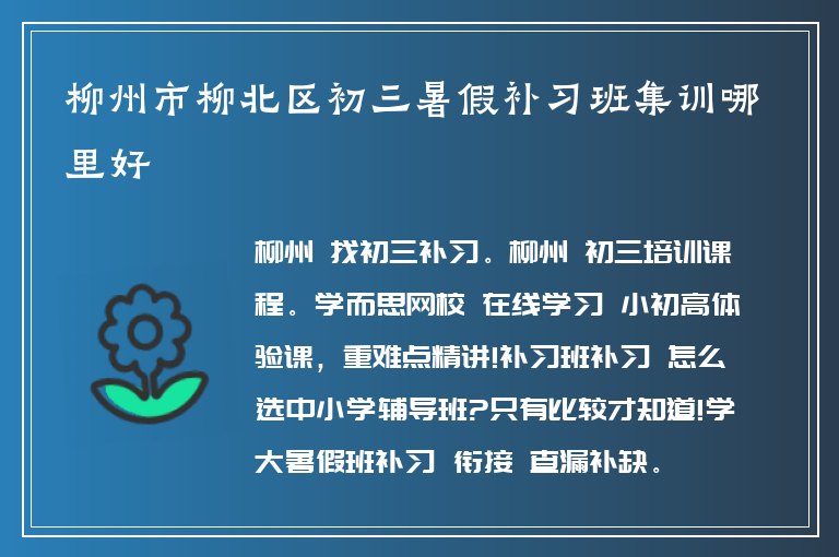 柳州市柳北區(qū)初三暑假補習(xí)班集訓(xùn)哪里好