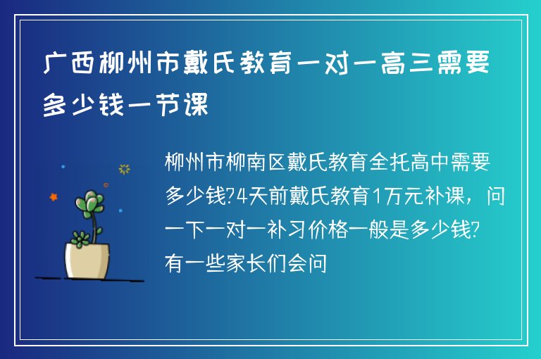 廣西柳州市戴氏教育一對一高三需要多少錢一節(jié)課