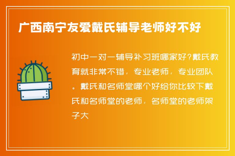 廣西南寧友愛(ài)戴氏輔導(dǎo)老師好不好