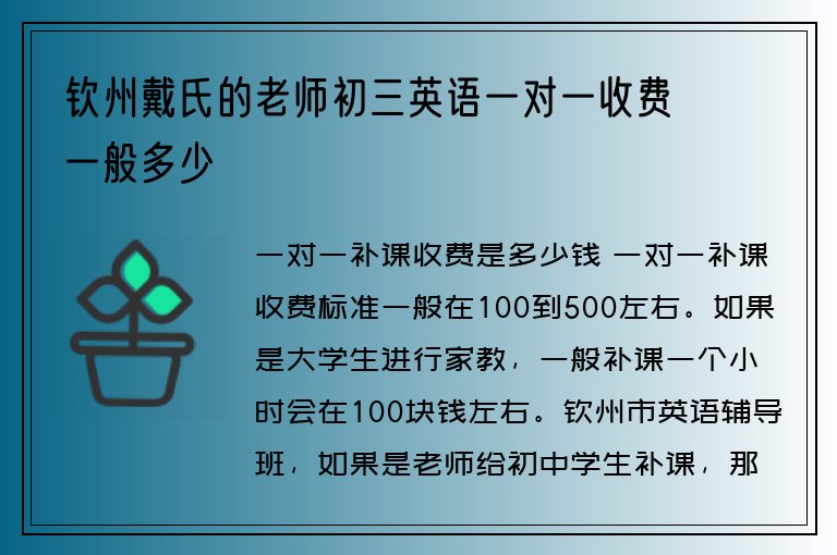 欽州戴氏的老師初三英語一對一收費一般多少