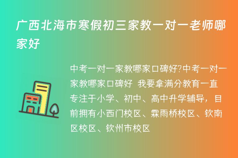 廣西北海市寒假初三家教一對一老師哪家好