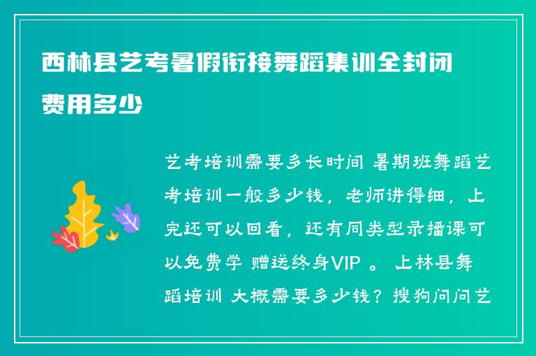 西林縣藝考暑假銜接舞蹈集訓(xùn)全封閉費(fèi)用多少