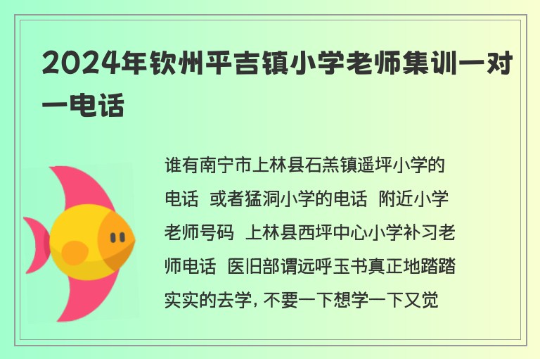 2024年欽州平吉鎮(zhèn)小學(xué)老師集訓(xùn)一對(duì)一電話