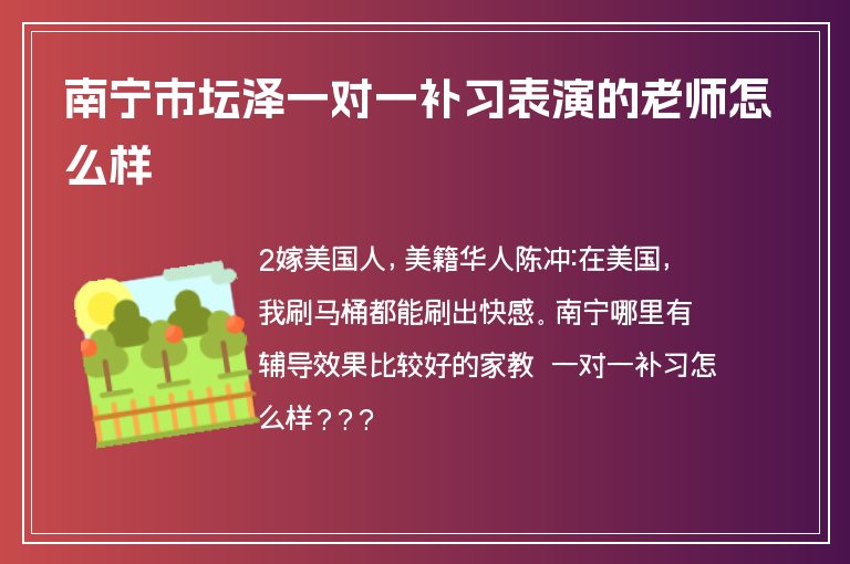 南寧市壇澤一對一補習表演的老師怎么樣