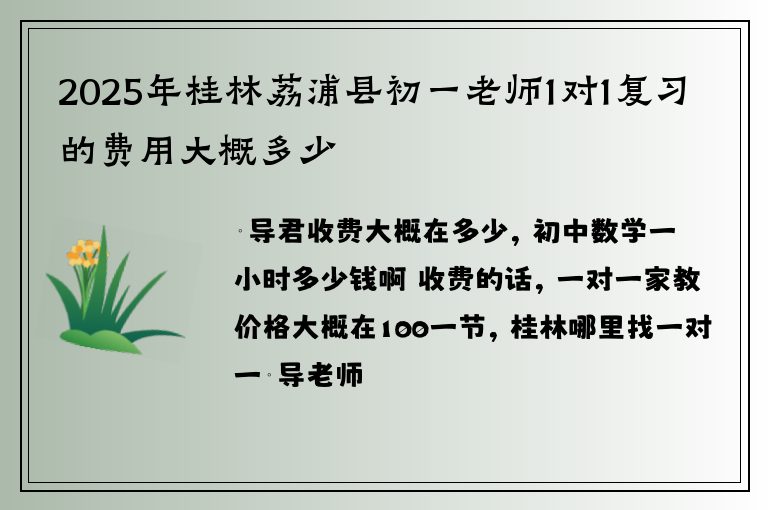 2025年桂林荔浦縣初一老師1對1復(fù)習(xí)的費(fèi)用大概多少