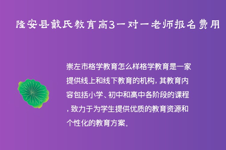 隆安縣戴氏教育高3一對一老師報名費用