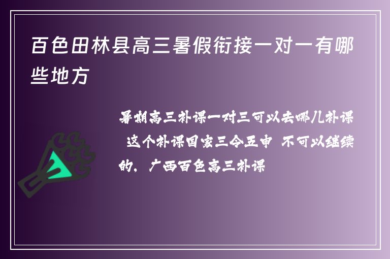 百色田林縣高三暑假銜接一對一有哪些地方