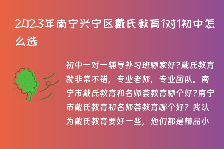 2023年南寧興寧區(qū)戴氏教育1對(duì)1初中怎么選