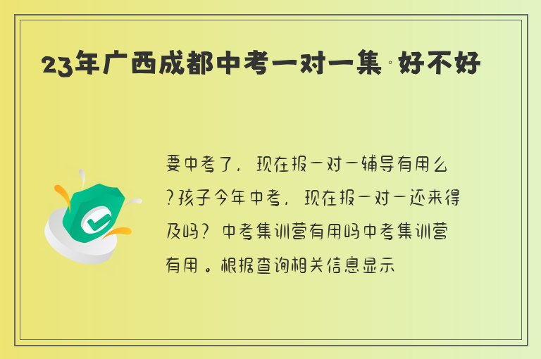 23年廣西成都中考一對一集訓(xùn)好不好