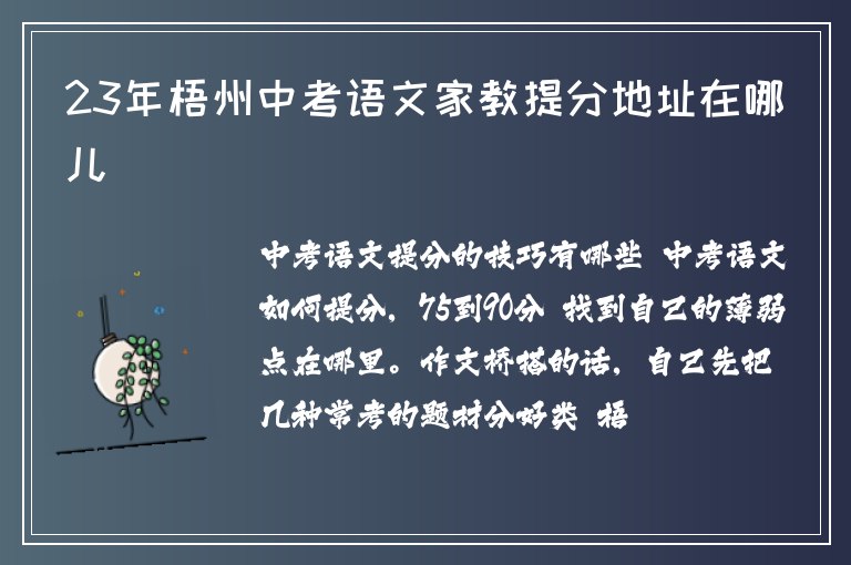 23年梧州中考語文家教提分地址在哪兒