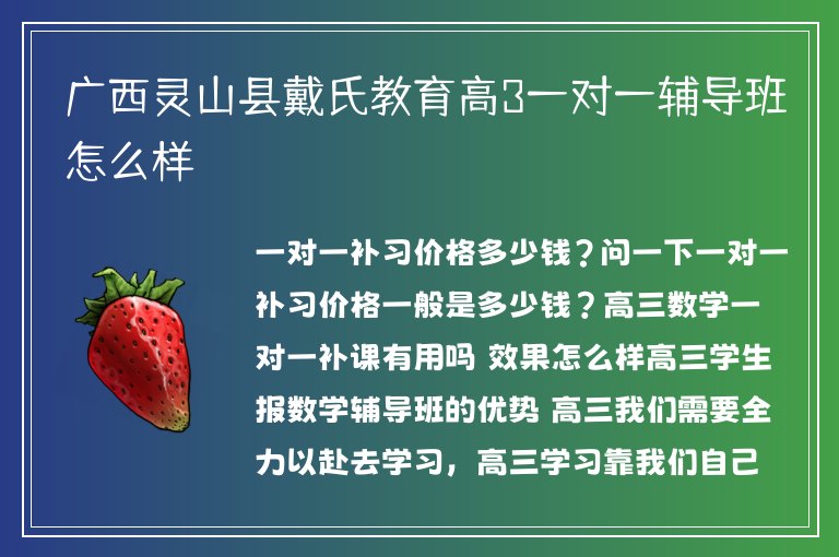 廣西靈山縣戴氏教育高3一對(duì)一輔導(dǎo)班怎么樣