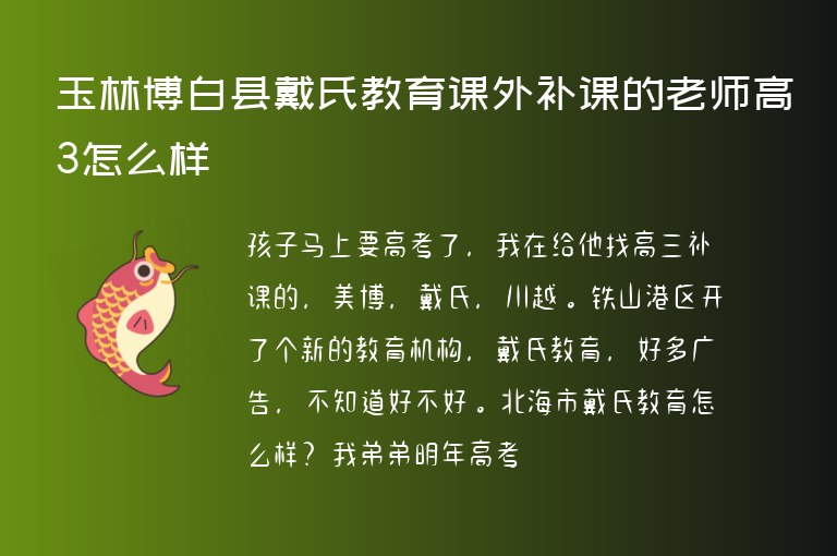 玉林博白縣戴氏教育課外補(bǔ)課的老師高3怎么樣