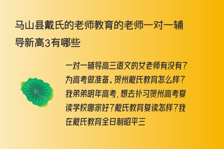 馬山縣戴氏的老師教育的老師一對一輔導新高3有哪些